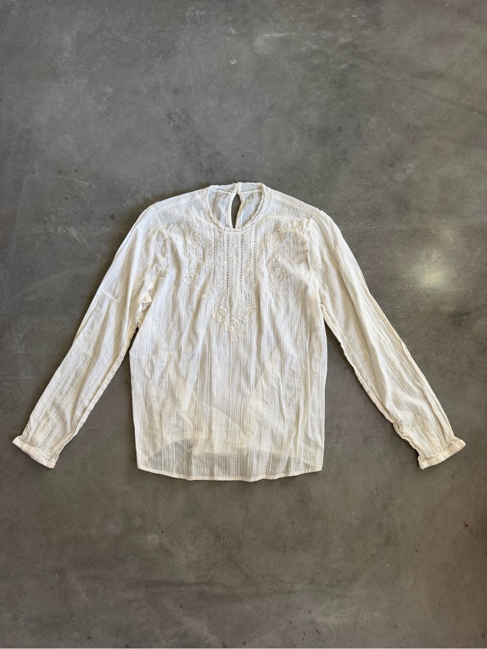Abercrombie & Fitch Cream Long-Sleeve Embroidered Cotton Top